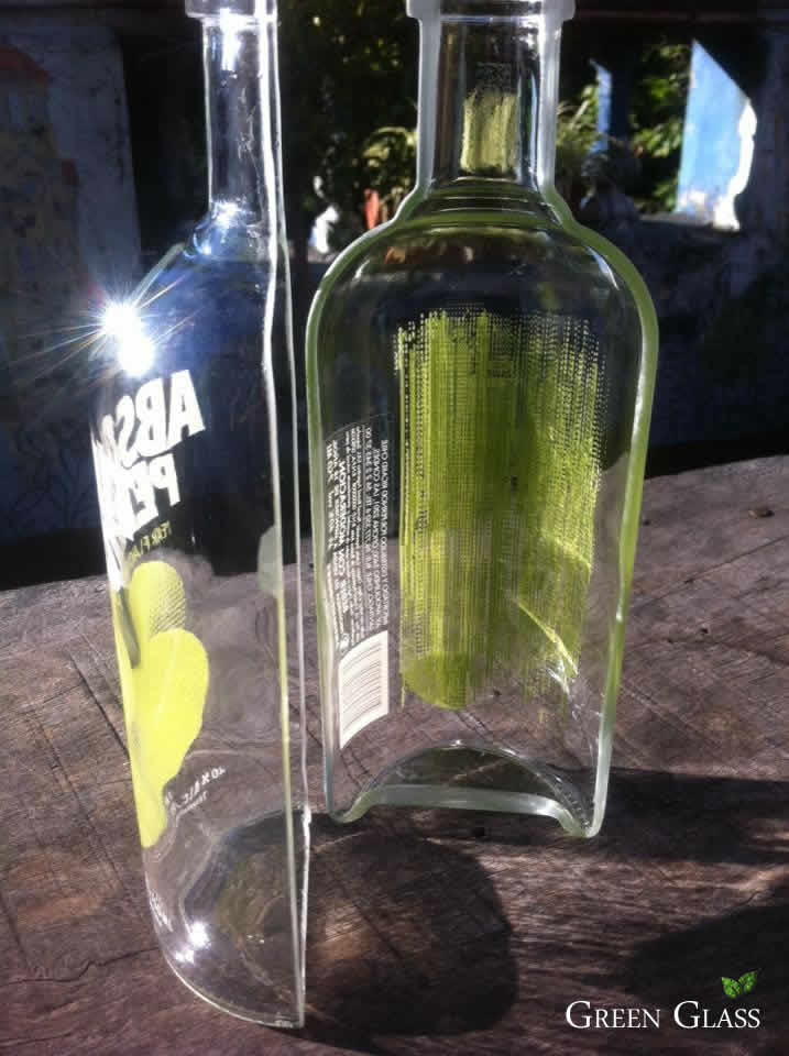 Cut glass bottles in half per lanchi from Green Glass Argentina.